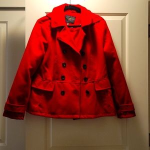 Double breasted pea coat red